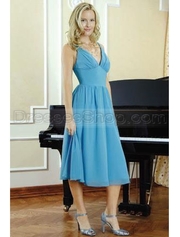 Elegant A-Line Blue Sling V-Neck Intermission Pleated Chiffon Cocktail