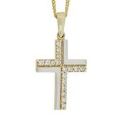 9ct Yellow Gold CZ Cross with White Gold Accents at Surora Jewellers