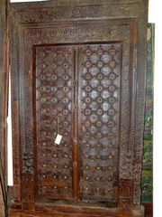 Shekhawati Haveli Door Rustic India Floral Brass Teak w/ Frame