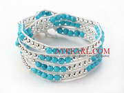Blue Series Round Turquoise and Silver Color Metal Beads Bracelet