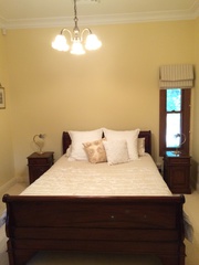 Queen Size Mahogany Sleigh Double Bed & 2 Bed size tables