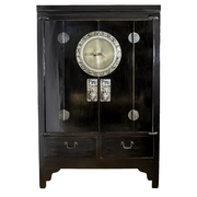 Antique Chinese Wedding Cabinet Black Wardrobe Zodiac Engravings