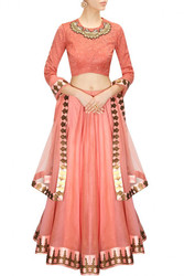 Buy Coral Color Bridal Lehenga Choli Online