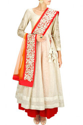 Buy White and Orange Anarkali Lehenga Online