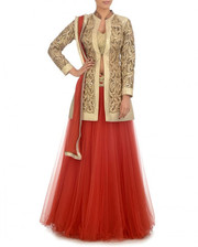 Buy Red Color Long Jacket Lehenga Choli Online