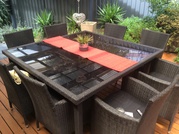 Outdoor furniture and eight chairs