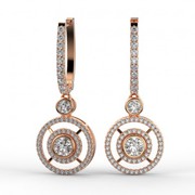 18K Rose Gold Modern Double Halo Diamond Drop Earrings