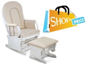 Baby Breast Feeding Sliding Glider Chair w Ottoman White Beige