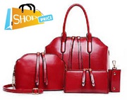 4 PCS Leather Handbag Set,  Tote,  Shoulder Bag,  Clutch Purse Wallet & C