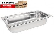 2Pcs S/Steel Container Gn 1/3 Gastronorm Tray Foodgrade 65mm Deep