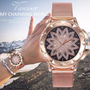 BEST SELLING FASHION WOMEN ROSE GOLD FLOWER RHINESTONE WATCH