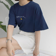 2019 NEW CUTE MOON EMBROIDERY PRINTED SHORT SLEEVE T SHIRT