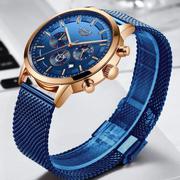 2019 NEW LIGE BLUE CASUAL MESH BELT FASHION QUARTZ GOLD WATCH