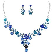 EVER FAITH Flower Leaf Necklace Earrings Set Austrian Crystal