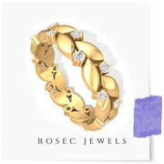 Vintage Leaf Floral Full Eternity Ring,  Round Diamond Gold Wedding Rin