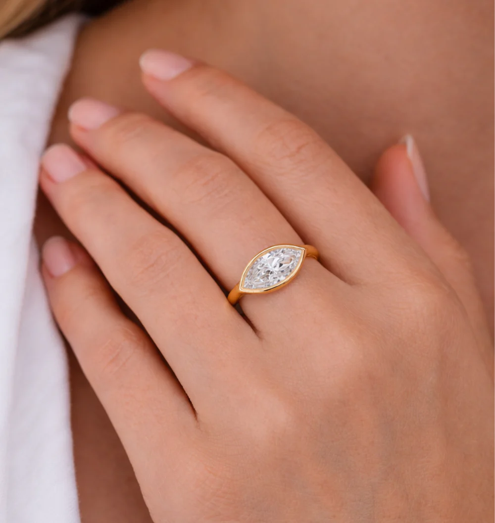 East West Marquise Lab Diamond Ring